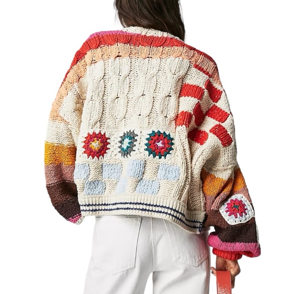 NWT Free People Clear Skies Cardigan in Cream Combo Size XS and M - Picture 2 of 15